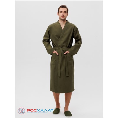 Мужской вафельный халат с планкой хаки В-03 (26)