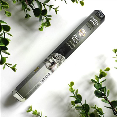 Flute WHITE SAGE Incense Sticks, Cycle (БЕЛЫЙ ШАЛФЕЙ ароматические палочки, Умиротворение, Сайкл), шестигранник 20 палочек.