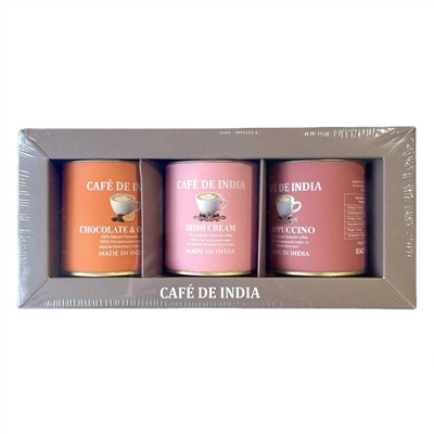 Gift Pack CAFE DE INDIA, Bharat Bazaar (Подарочный набор кофе КАПУЧИНО, ШОКОЛАД И АПЕЛЬСИН, ИРЛАНДСКИЙ КРЕМ, Бхарат Базаар), 1 уп.