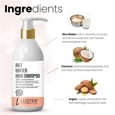 RICE WATER Shampoo, Luster (РИСОВАЯ ВОДА шампунь для волос, Ластер), 300 мл.