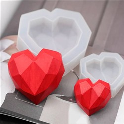 Силиконовый молд 3D «Сердечки с гранями» (3 штуки)