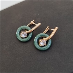Серьги коллекция "Дубай" со съемными подвесками, покрытие позолота, цвет зеленый, керамика, 271625, арт.847.079