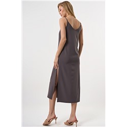 Платье-комбинация с высоким разрезом серое