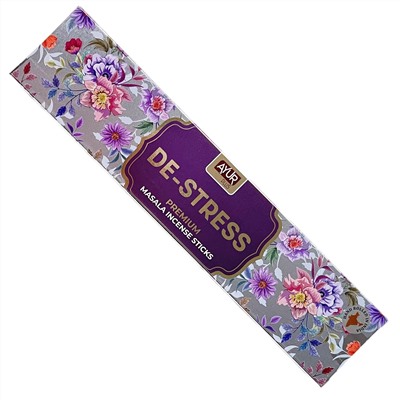 DE-STRESS Premium Masala Incense Sticks, Ayur Plus (ДЕ-СТРЕСС, ароматические масала палочки премиум-класса, Аюр Плюс), 18 г.