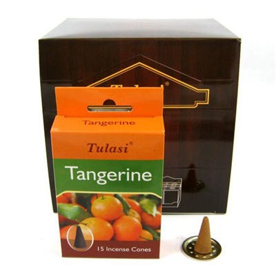 Tulasi Incense CONES TANGERINE, Sarathi (Туласи благовония КОНУСЫ МАНДАРИН, Саратхи), уп. 15 конусов.