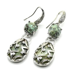 Серьги с камнем хризоколла, серебристые