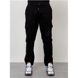 Джинсы карго мужские с накладными карманами черного цвета 2422Ch