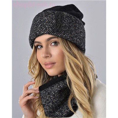 Мохер мульти отворот полоска термо Комплект флис (шапка+снуд) (56-58)