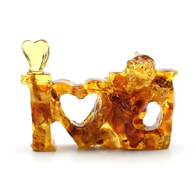 Фигурка с янтарем Ангел в надписи "I love you" 65*25*45мм цв.медовый, 20г