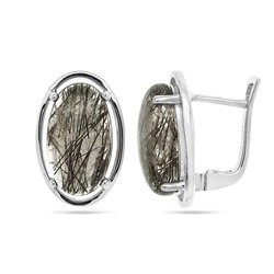 Серьги из серебра рутиловый кварц черный, Симона