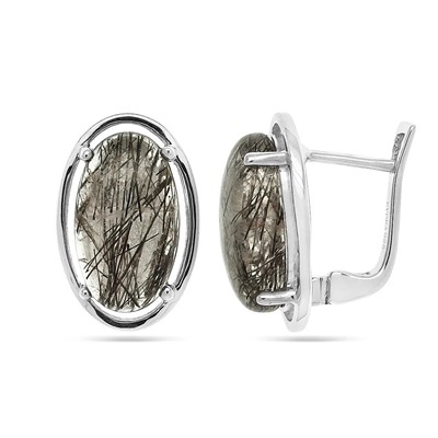 Серьги из серебра рутиловый кварц черный, Симона