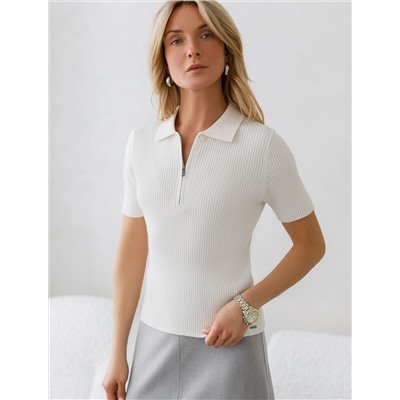 Джемпер-поло с застежкой на молнии из хлопка с кашемиром