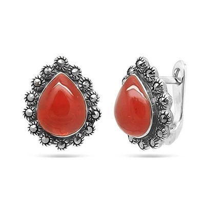 Серьги из серебра агат, марказит, SL-AGA80