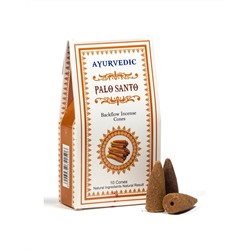 Backflow Incense Cones PALO SANTO, Ayurvedic (Благовония стелющийся дым ПАЛО САНТО, Аюрведик), уп. 10 конусов