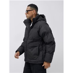 Куртка молодежная мужская зимняя с капюшоном черного цвета 25307Ch