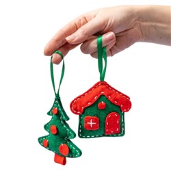 Мягкая елочная игрушка из фетра «Домик, елочка, колокольчик» своими руками