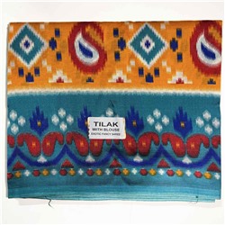 Сари TILAK с печатным принтом ЭТНИКА, цвет ЖЕЛТО-ГОЛУБОЙ (Size: Onesize, с отрезом для блузы), РАЗНЫЙ ДИЗАЙН, 1 шт.