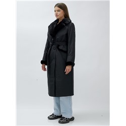 Пальто зимнее женское с норкой люкс класса черного цвета 8606Ch