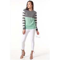 Джемпер вязаный классический в полоску мятный