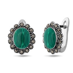 Серьги, малахит прес. , марказит, SL-AGA721