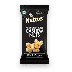 Premium Roasted Cashew Nuts BLACK PEPPER, Nuttoz (Обжаренный кешью ЧЁРНЫЙ ПЕРЕЦ, Наттоз), 80 г.