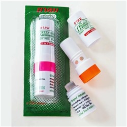 Тайский карманный ингалятор-карандаш 2 в 1 для улучшения дыхания и общего благополучия Green Herb, 8 мл.