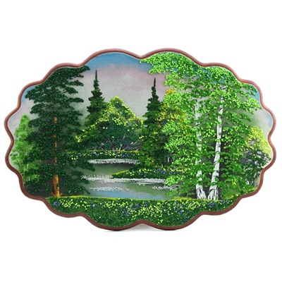 Большая картина из каменной крошки, летнее утро "облако" 62*41,5см, 1560г