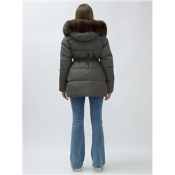 Полупальто женское зимние с мехом песец люкс класса темно-серого цвета 622_2TC