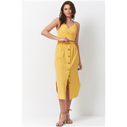 Хлопковое платье с отрезной талией желтое