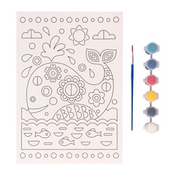 Раскраска для детей «Кит» с кисточкой и красками