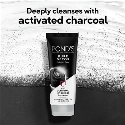 POND'S PURE DETOX with Activated Charcoal FACE WASH (ПОНД'С Средство для умывания с активированным углём), 50 г. - СРОК ГОДНОСТИ ДО 31 АВГУСТА 2024 ГОДА