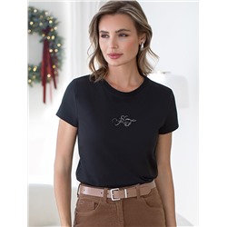 Нарядная футболка с принтом пайетками из премиального хлопка с эластаном