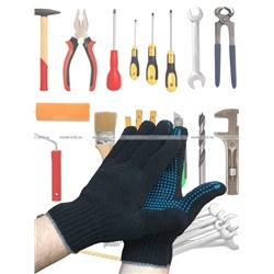 5 ПАР - Перчатки рабочие хб с ПВХ - 10 класс, 5-и нитка СТАНДАРТ ЧЕРНЫЕ