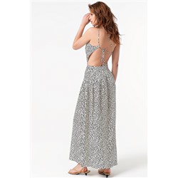 Платье летнее макси с открытой спиной из вискозы с принтом на молочном