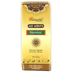 Ace Scents AGARWOOD Natural Masala Incense Sticks, Aromatika (АГАРОВОЕ ДЕРЕВО натуральные ароматические палочки, Ароматика), 100 палочек.