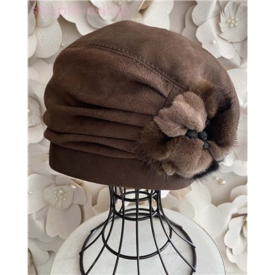 Валента замша мех.норка Берет женский флис (56-58)