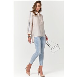 Рубашка прямая с лампасами из хлопка молочная