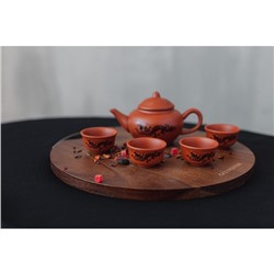 Набор для чайной церемонии керамический «Дракон», 5 предметов: 4 пиалы 25 мл, чайник 200 мл, цвет коричневый