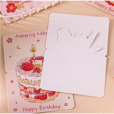 Открытка настольная Happy Birthday с фигурным тортом (Розовый торт с бантом)