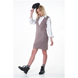 Сарафан вязаный теплый мини бежевый меланж