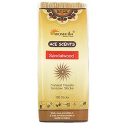Ace Scents SANDALWOOD Natural Masala Incense Sticks, Aromatika (САНДАЛОВОЕ ДЕРЕВО натуральные ароматические палочки, Ароматика), 100 палочек.