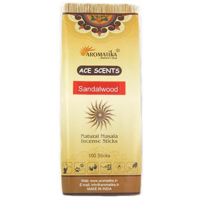 Ace Scents SANDALWOOD Natural Masala Incense Sticks, Aromatika (САНДАЛОВОЕ ДЕРЕВО натуральные ароматические палочки, Ароматика), 100 палочек.