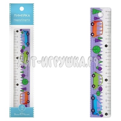 Линейка пластм. 15 см HappyGraphix. Автомобили Bruno Visconti 45-0012/03, 45-0012/03