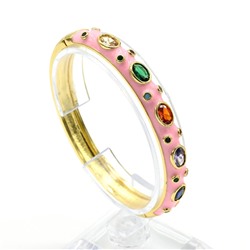 Браслет круглый с эмалью и цирконами цв.розовый, 16,5см