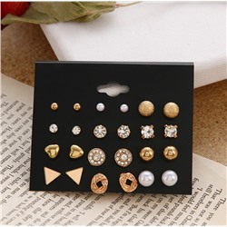 Набор сережек-гвоздиков 12 пар. Цвет: Золото