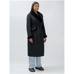 Пальто зимнее женское с норкой люкс класса черного цвета 8606Ch