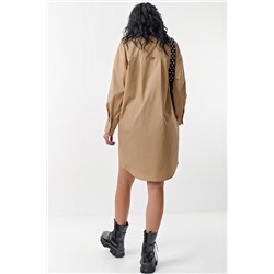 Платье-рубашка из хлопка бежевая