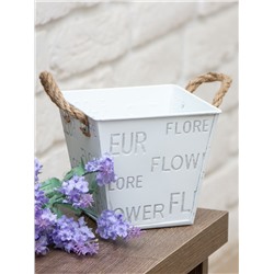 Кашпо для цветов металлическое, квадратное, FLOWER, белый