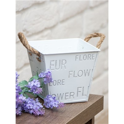 Кашпо для цветов металлическое, квадратное, FLOWER, белый