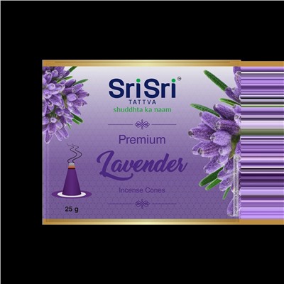Premium LAVENDER Incense Cones, Sri Sri Tattva (Премиум ЛАВАНДА благовония конусы, Шри Шри Таттва), 25 г.